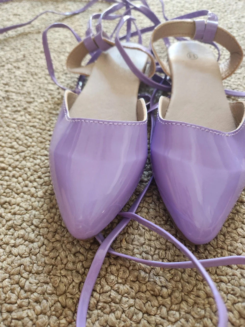 Lavender Patent Pointed-Toe Lace-Up Flats